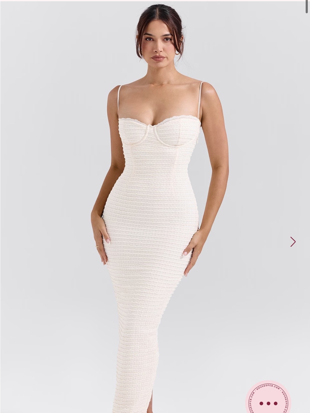 House of CB Cream Textured Bustier Maxi Dress